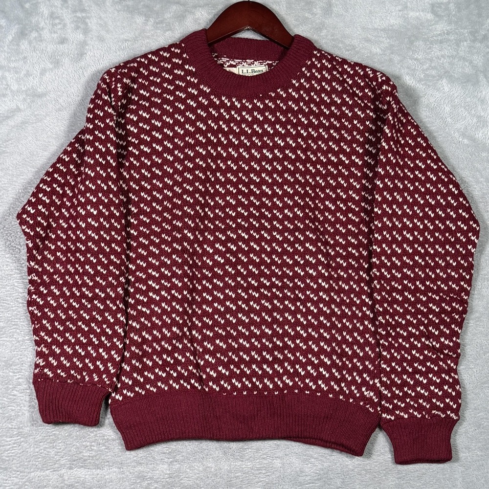 Vintage LL Bean Sweater Womens S Red Wool Fair Isle Crewneck Norway Heavyweight - Picture 2 of 8